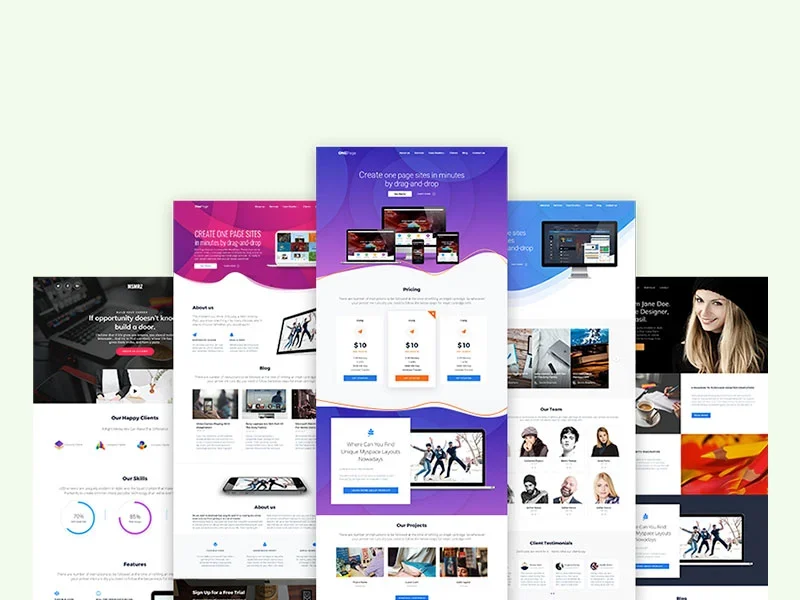 Various website templates displayed together